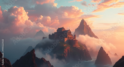 Epic Fantasy Landscape with Ruined City and Stormy Seas