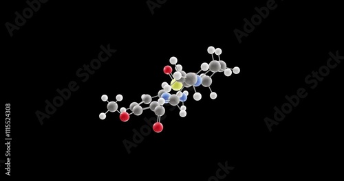 Sulpiride molecule, rotating 3D model of neuroleptic agent, looped video on a black background photo