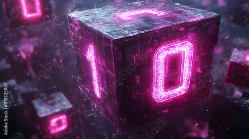 Glowing Pink Number 10 3D Cube Illustration