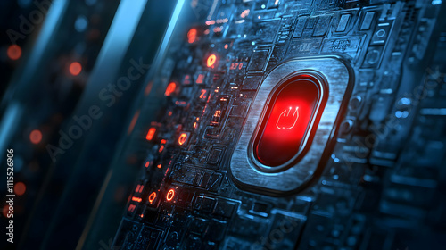 Cyberpunk 3D Illustration Red Power Button