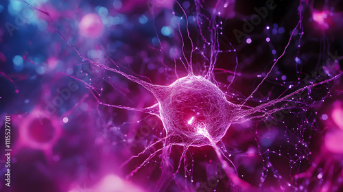 Glowing Purple Neuron 3D Illustration