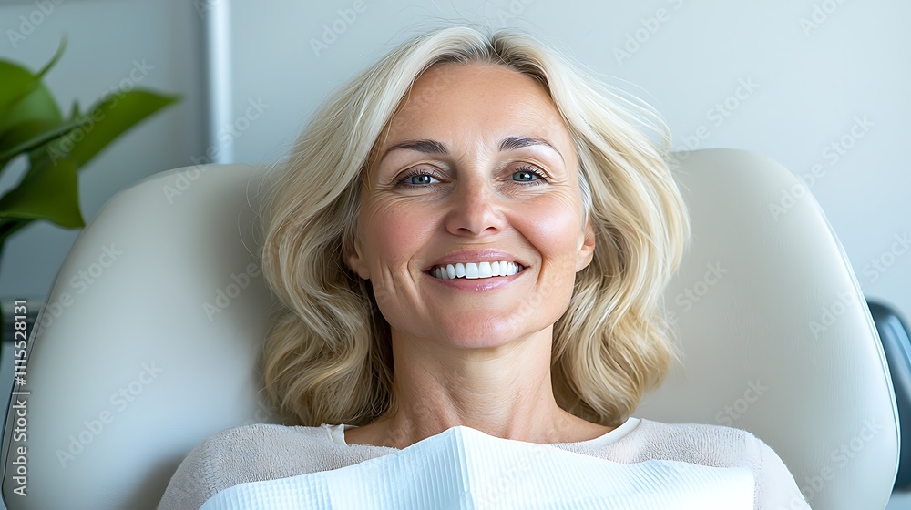 Bright dental clinic checkup smiling woman focused on oral health and well-being Bright dental clinic checkup smiling woman focused on oral health and well-being