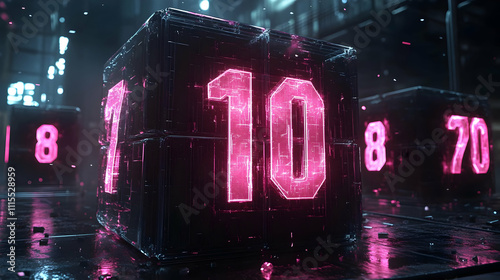 Neon Pink Number 10 in 3D Cube Illustration