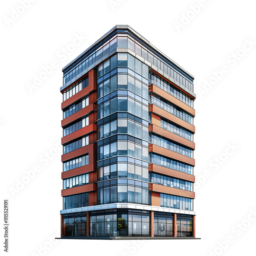 Tall office building realistic image on white background