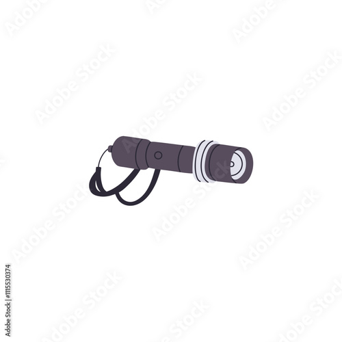 Pocket flashlight icon. Portable electric torch for hiking. Hand flash light. Trekking lantern, lamp. Travel tool, journey equipment to survive. Flat isolated vector illustration on white background