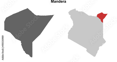 Mandera county blank outline map set photo