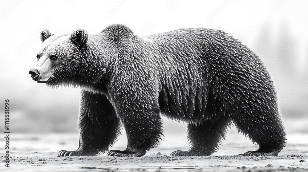 Obraz premium Bear in Action Sketch Wallpaper Artistic Wildlife Pencil Drawing