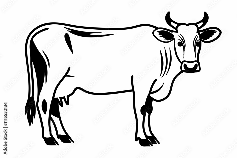 Fototapeta premium Cow liner vector illustration, cow silhouette