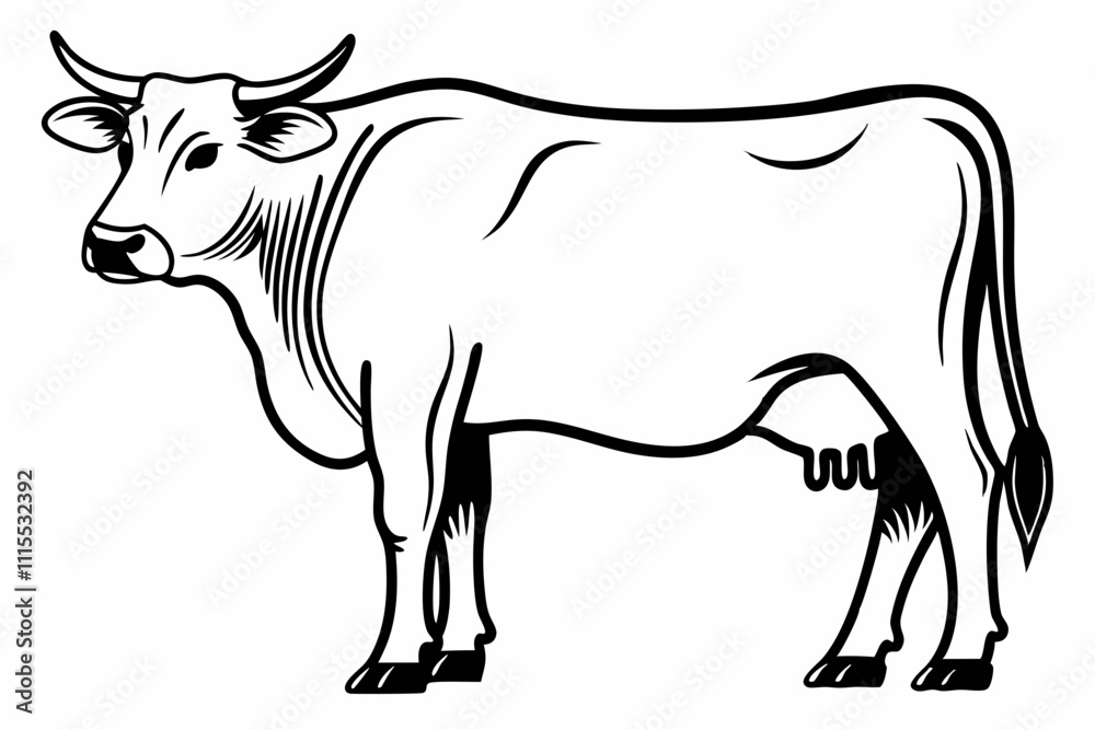 Fototapeta premium Cow liner vector illustration, cow silhouette