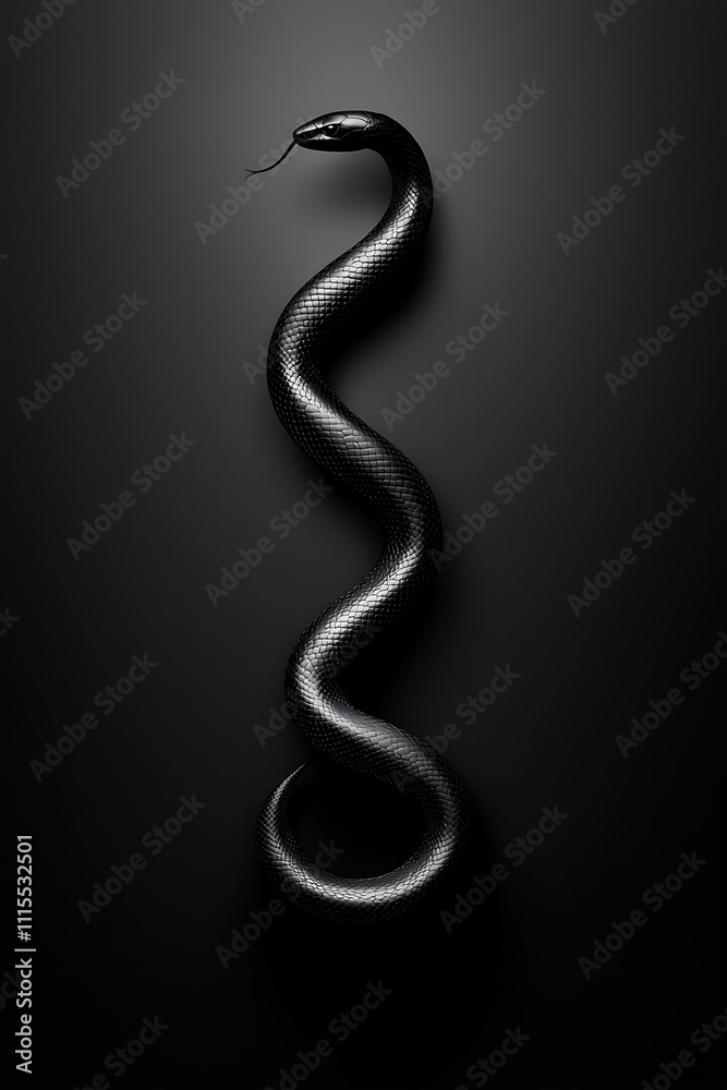 Fototapeta premium A black snake with a long body and a black head