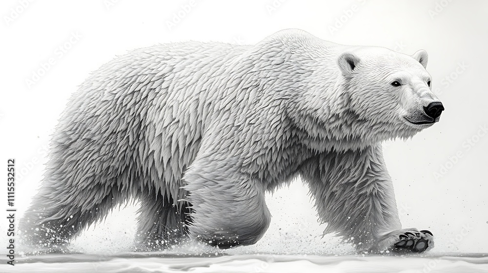 Fototapeta premium Bear Running Artwork Wallpaper Exquisite Pencil Sketch Nature Design