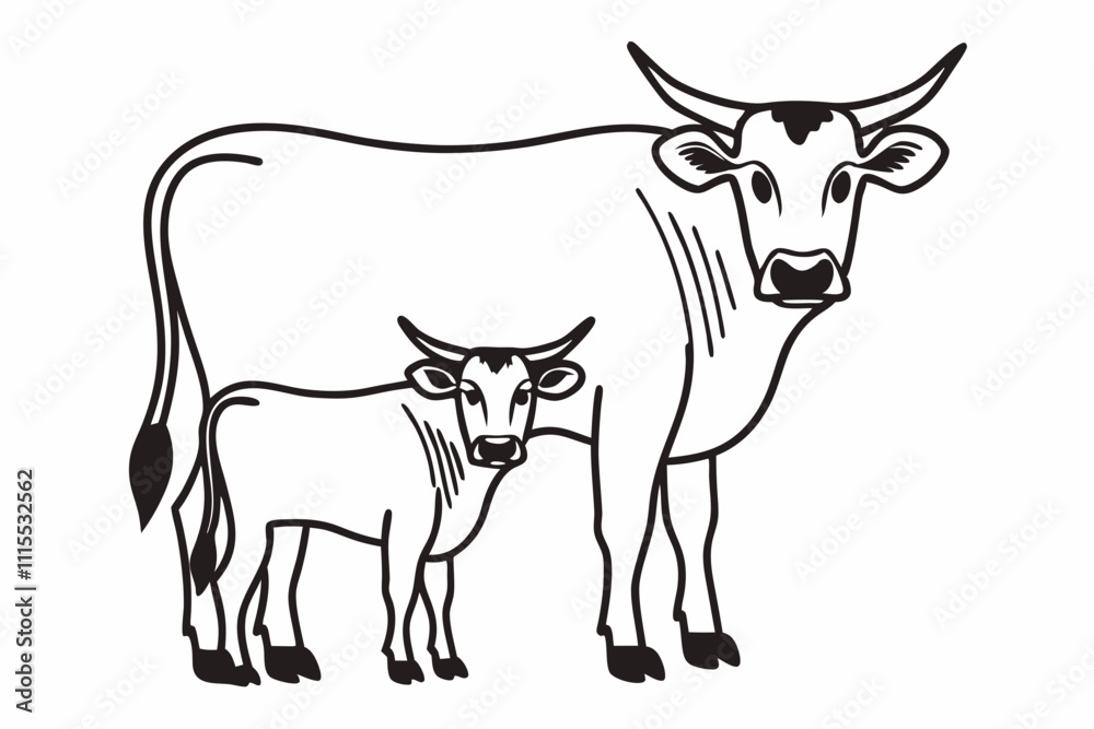 Fototapeta premium Cow liner vector illustration, cow silhouette