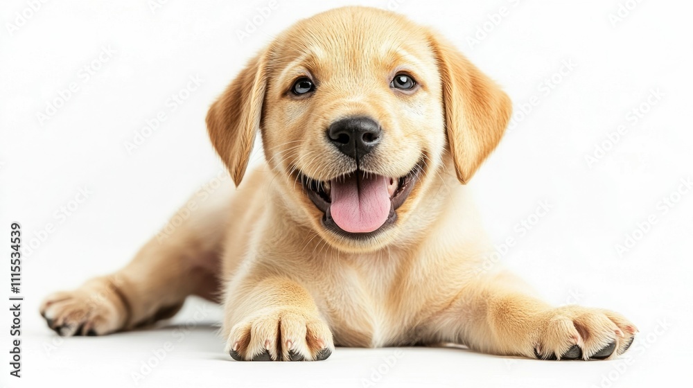 Adorable and happy Labrador Retriever puppy with a playful grin isolated on a bright white studio background This energetic and friendly canine pet is full of joy and enthusiasm Adorable and happy Labrador Retriever puppy with a playful grin isolated on a bright white studio background This energetic and friendly canine pet is full of joy and enthusiasm