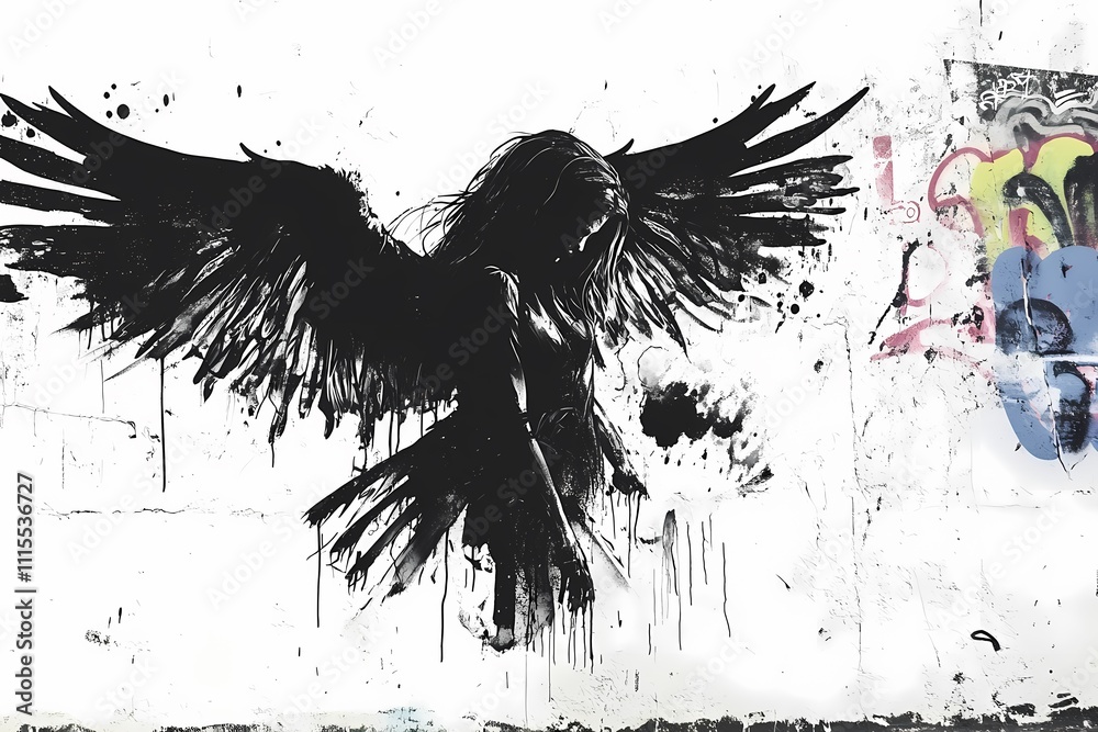 Urban Wings: A Monochrome Street Art Masterpiece Urban Wings: A Monochrome Street Art Masterpiece