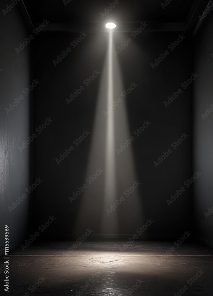 Obraz premium A darkened room with a single spotlight shining down on a central area, accentuating the shadows and highlights , ambiance, focus
