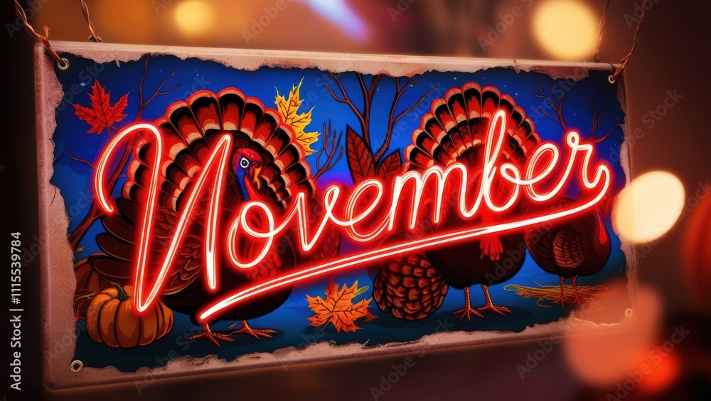 neon glowing November text on floral design background, neon glowing November Month illustration, neon glowing flowers with lights , bokeh lights neon glowing November text on floral design background, neon glowing November Month illustration, neon glowing flowers with lights , bokeh lights