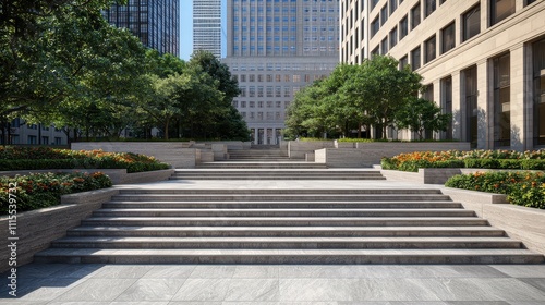 Human Centric Urbanism Concept , Sleek and Vibrant Urban Landscape with Towering Skyscrapers and Lush Greenery photo