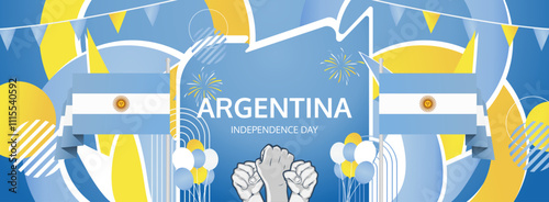 Happy Argentina Independence Day concept vector background illustration. Modern banner concept of National Independence Day in Argentina flag colors.