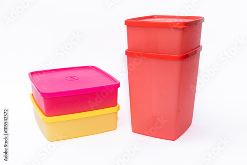 Stack of food plastic containers isolated on white background. 