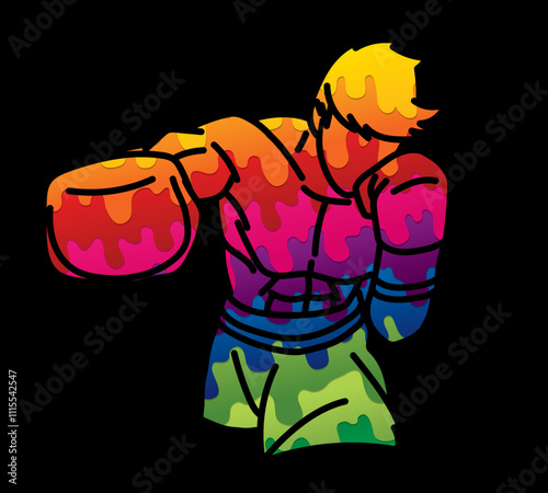 Graffiti Boxing Sport Male Boxer Fighting Punching Action Cartoon Kickboxing Graphic Vector