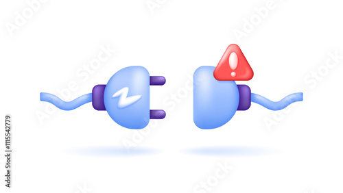 disconnect and error concept. illustration of a plug that is not connected. disconnected cable. warning of power or electricity not available. problem. symbol or icon. minimalist 3d style design