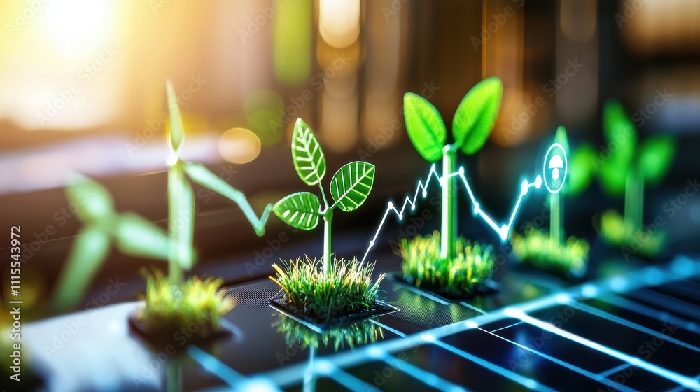 Naklejka premium Green Plants and Growth Concept with Technology and Innovation Elements