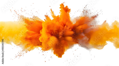 White, Yellow, Orange colours powder exploding isolated on a transparent background