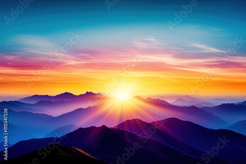 Majestic Sunrise Over Mountain Range with Vibrant Colors and Sky photo