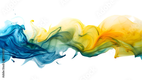 Yellow, Blue, Green liquid colour mixed isolated on a transparent background