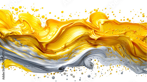 Yellow, Gold, Silver liquid colour mixed isolated on a transparent background