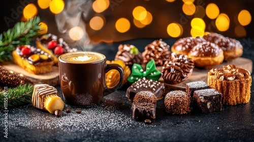 Cozy Coffee with Assorted Sweets and Yumminess for Festive Season