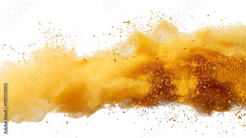 Yellow, Golden, Silver colours powder exploding isolated on a transparent background