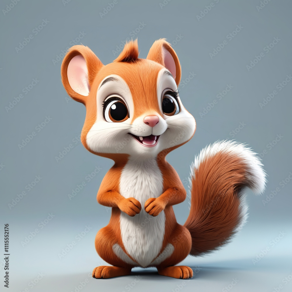 Fototapeta premium Adorable 3D squirrel, cheerful and fun, perfect for children's themes, on a white background. 