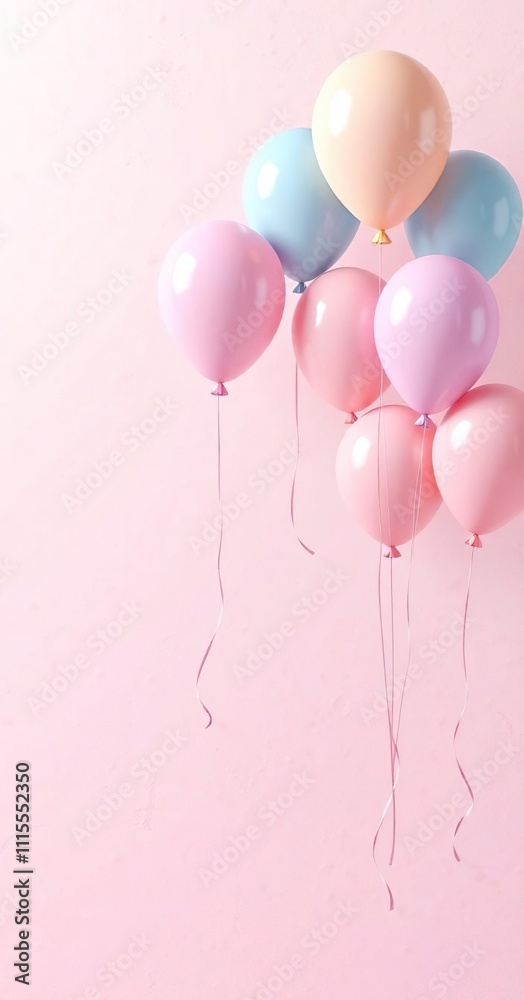 Pastel balloons floating on a gradient background with subtle texture , gradient effects, balloon textures, dreamy effect Pastel balloons floating on a gradient background with subtle texture , gradient effects, balloon textures, dreamy effect