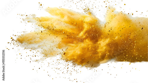 Yellow, Green, Silver colours powder exploding isolated on a transparent background