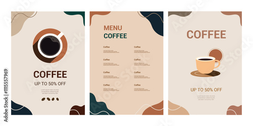 Set of templates coffee mug, banner, brochure, poster, cover, cafe menu. Vector illustration.	
