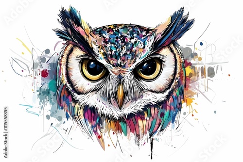 Vibrant Owl: A Colorful Masterpiece of Avian Art photo