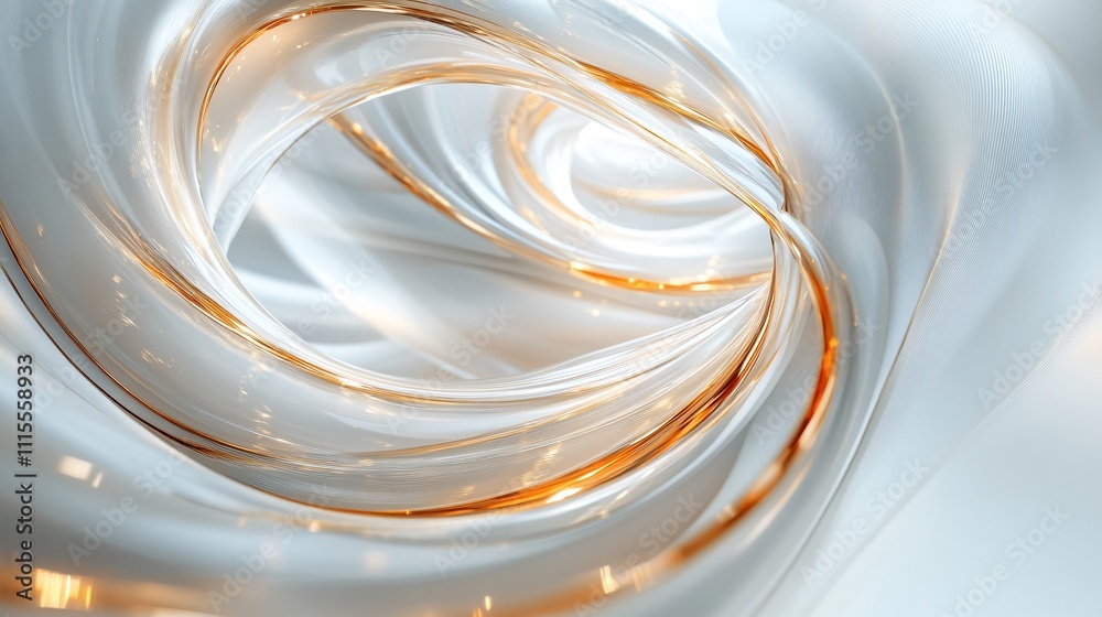Fototapeta premium Modern sleek digital art piece showcasing swirling white and gold patterns in a bright setting