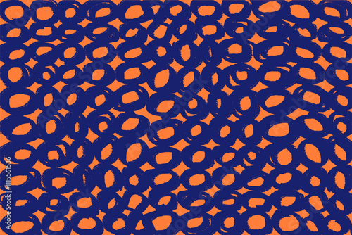 筆タッチの円がたくさん書かれたオレンジ色と紺色の背景イラスト