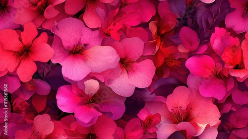   Pink and red flowers fill the wall with color photo