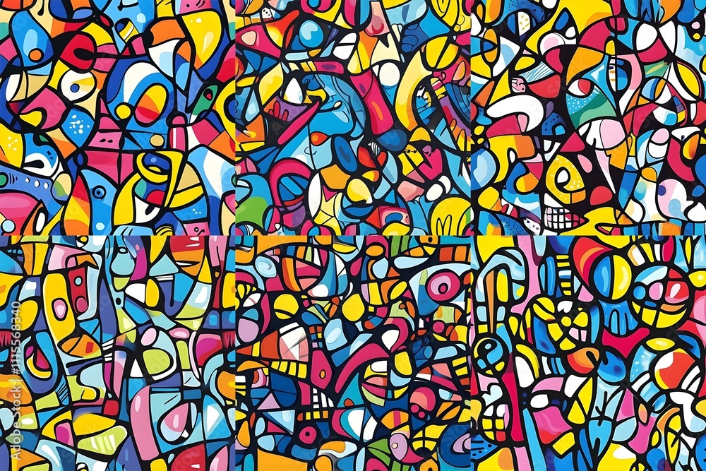 Fototapeta premium colorful abstract doodle geometric graffiti shapes vibrant contemporary element style illustration