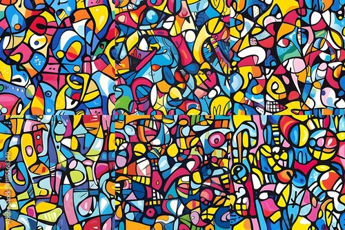 colorful abstract doodle geometric graffiti shapes vibrant contemporary element style illustration