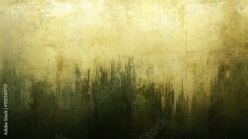 Abstract grunge texture with dark green and yellow tones, resembling a forest or cityscape at dusk.