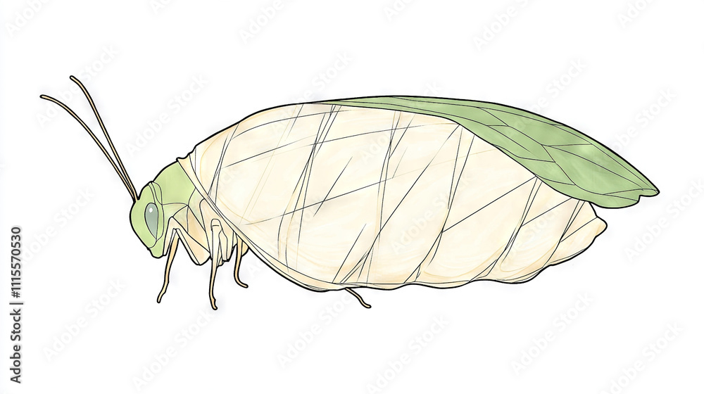 Green insect with long legs on white background Green insect with long legs on white background