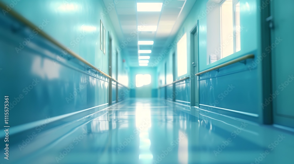Obraz premium Bright empty defocused hospital corridor background