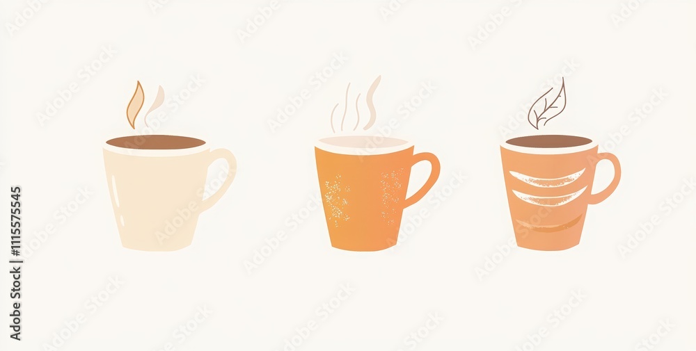 Obraz premium 4 vector coffee cups on white background. coffee cups with steam