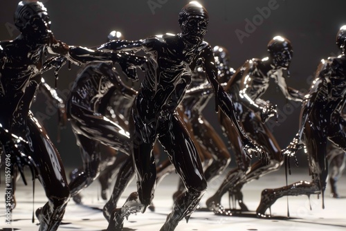 Dark Figures Running Through Viscous Black Substance photo