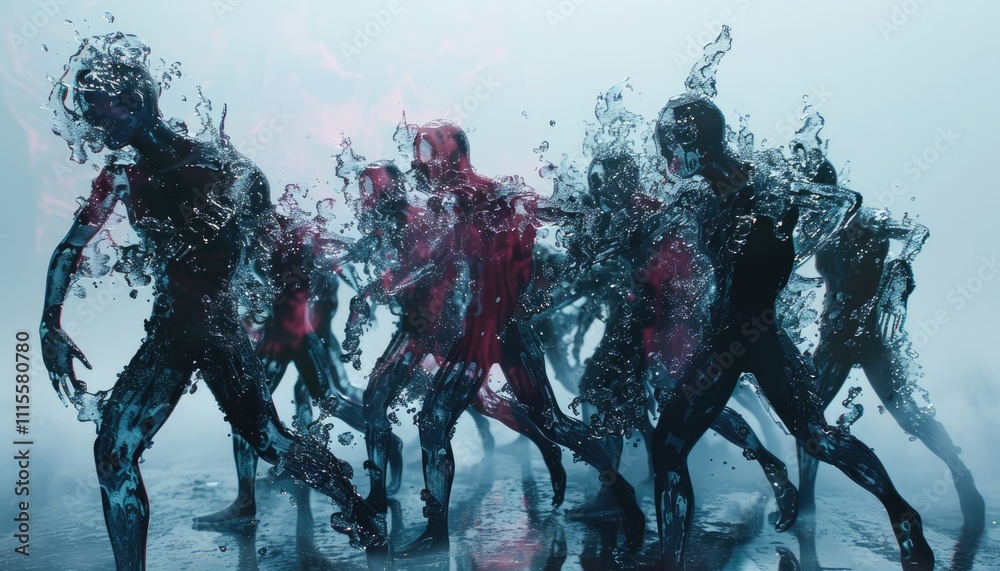 Fototapeta premium Watery Figures Moving In A Mysterious Mist