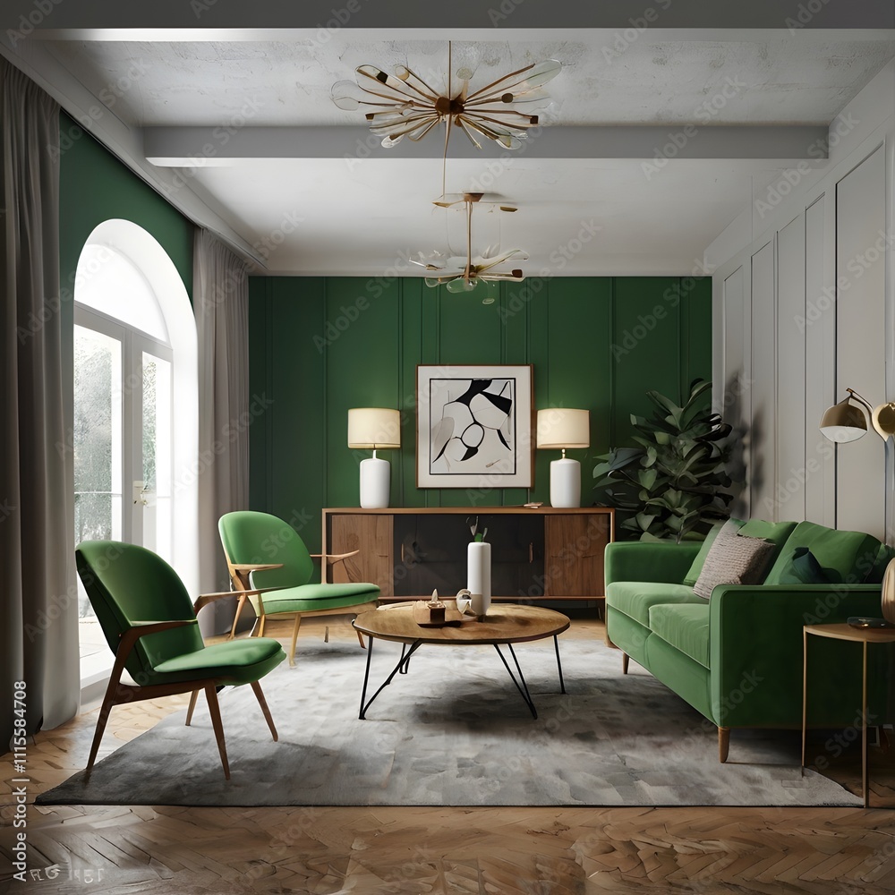 Fototapeta premium Modern living room with Architectural Visualization. 3D rendering.