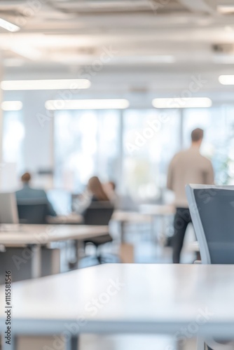 Blurred Office Background with Negative Space and Minimalist Atmosphere photo